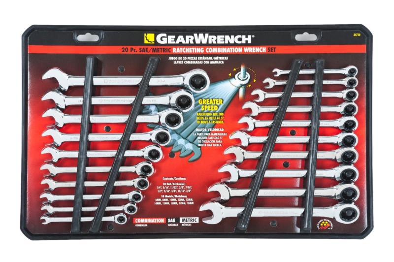 Brand new 20pc gearwrench sae & metric ratcheting combination wrench set # 35720