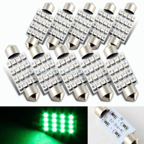 10x 41mm 16 smd green led panel interior replacement dome light festoon bulbs