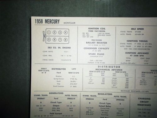 1958 mercury montclair 383 ci v8 sun electric tune up chart excellent condition!