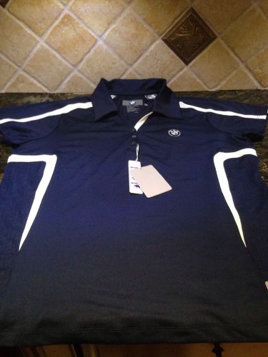 Nwt genuine bmw breathable top tennis golf polo shirt ladies l navy and white