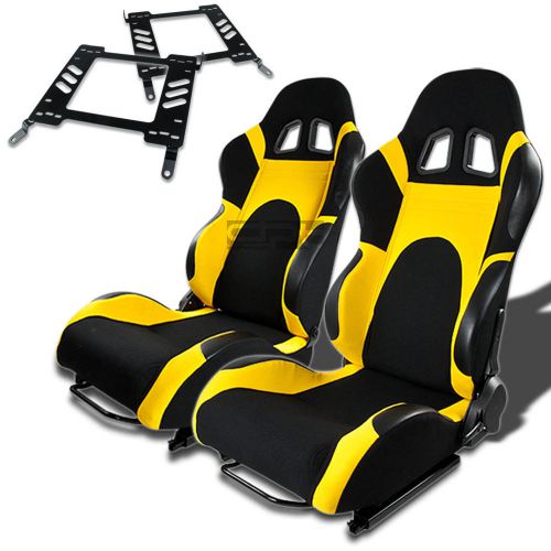 Type-6 racing seat black yellow woven+silder+for 00-05 mit eclipse 3g bracket x2