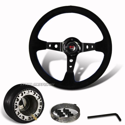 350mm black suede leather deep dish steering wheel+hub for subaru impreza legacy