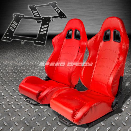 Pair type-1 reclining red pvc leather racing seat+bracket for 93-98 golf/gti