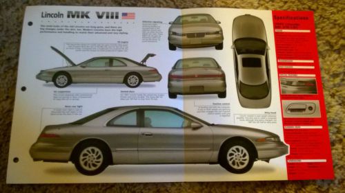 Lincoln mk mark viii 8 lsc imp brochure: 1994,1995,1996 hot cars spec sheet