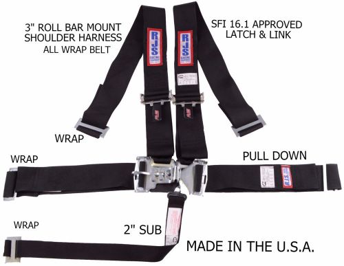 Rjs  sfi 16.1 5pt latch &amp; link harness wrap in belt roll bar black 1128001