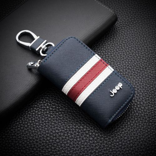 Tricolor stripe leather car key holder key chain ring case bag  for jeep auto