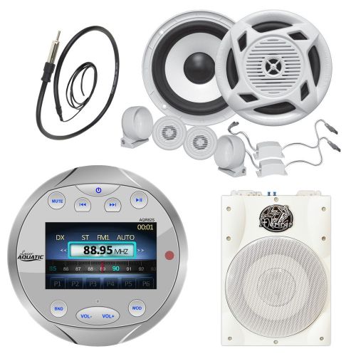 Marine subwoofer &amp; 5&#034; component set, bluetooth am fm gauge style radio/antenna