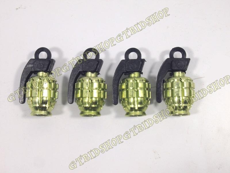 Tyre valve dust cap grenade for motorcycle 4pcs light green