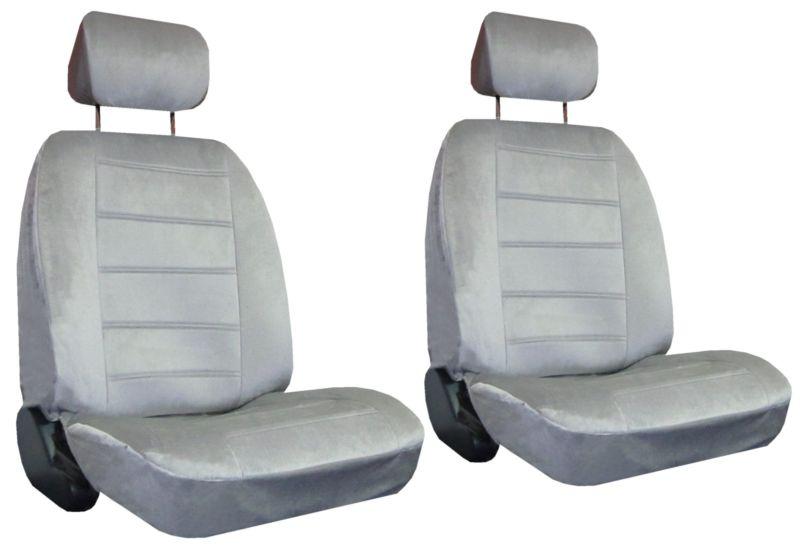 2 silver grey quilted velour car auto truck seat covers w/ head rest covers #2