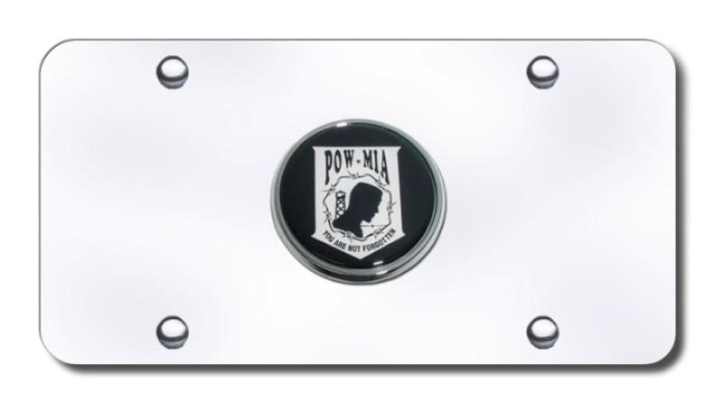 Pow/mia logo on chrome license plate made in usa genuine