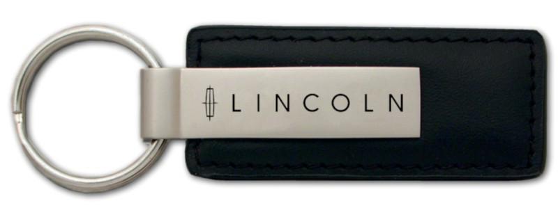 Ford lincoln black leather keychain / key fob engraved in usa genuine