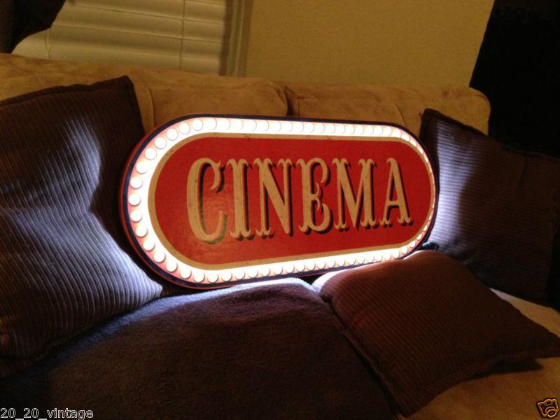 Cinema lighted wooden sign home theater system neon popcorn stand machine cart