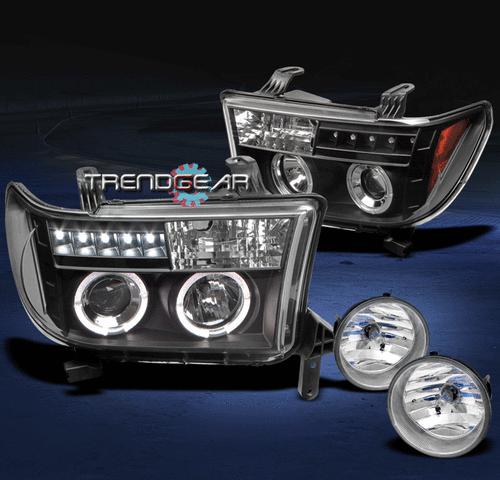 07-12 toyota tundra/08-10 sequoia halo led black projector head light+fog bumper