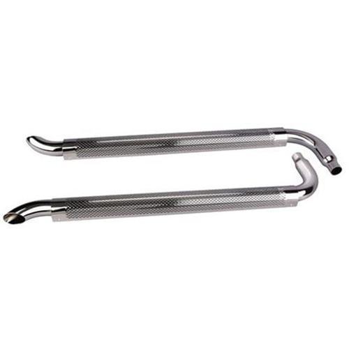 New chrome 70"  side exhaust pipes w/ mufflers, 2-1/4" id inlet, 3" od outlet