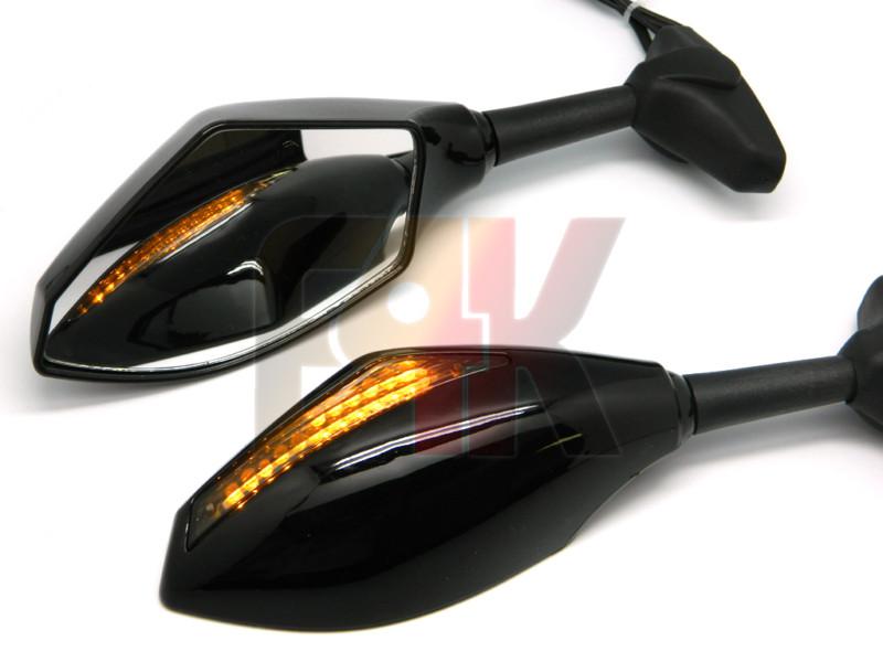 Black motorcycle led turn signals integrated indicator rearview mirrors smoke
