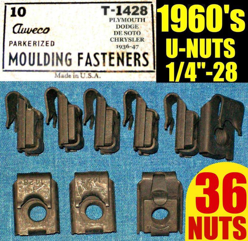 ❋36 nos auveco old u-nuts 1960s 60s fender, molding trim nut 1/4"-28 fine thread