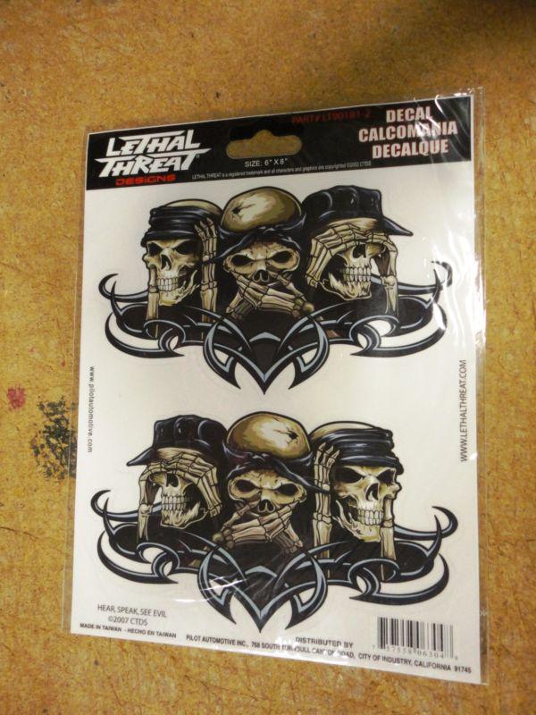 Lethal threat hear speak see evil decal sticker 6 x 8 free shipping 