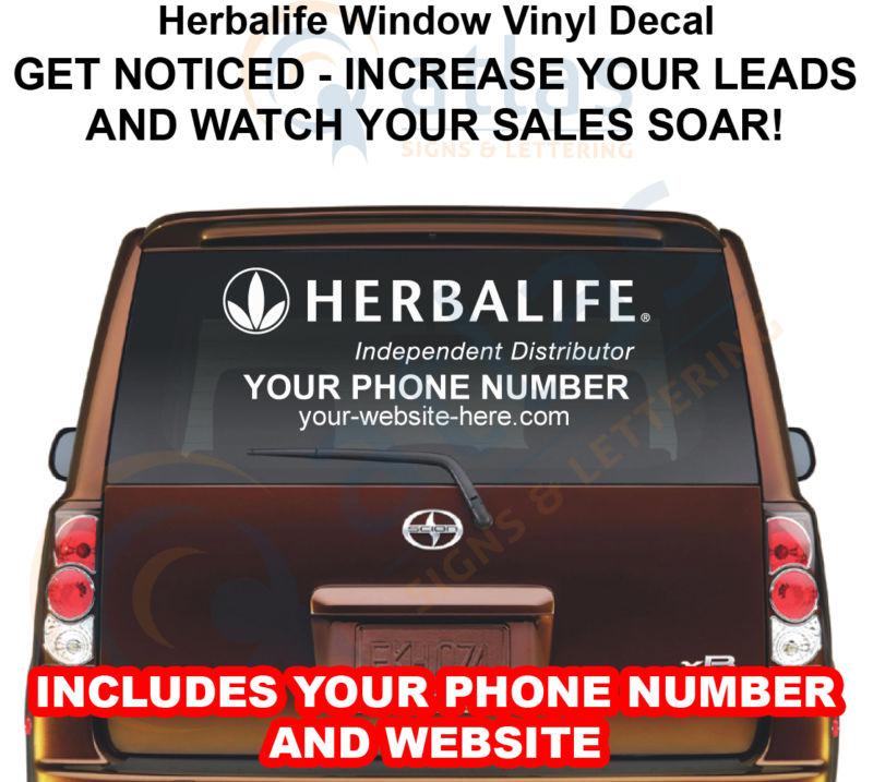 Medium white herbalife car window decal sign + your phone # and www -get noticed