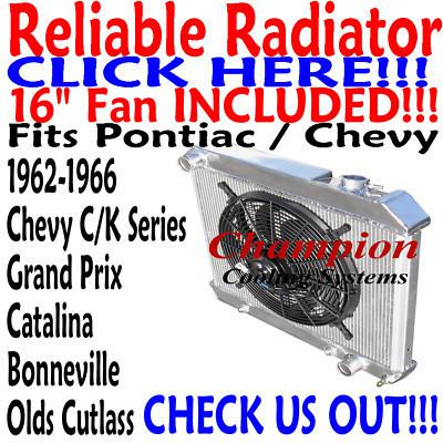 Chevy c/k pickup 1963-1966 aluminum 3 row champion radiator + 16" fan
