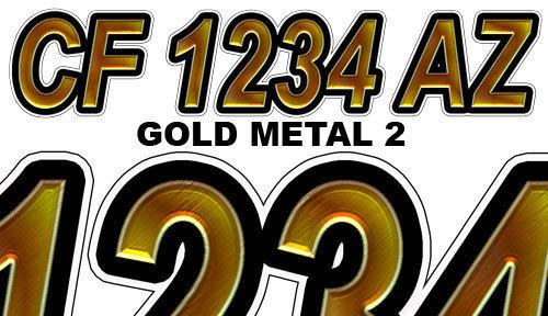 Gold beveled 2 boat registration numbers pwc decals stickers graphics cf, nv az