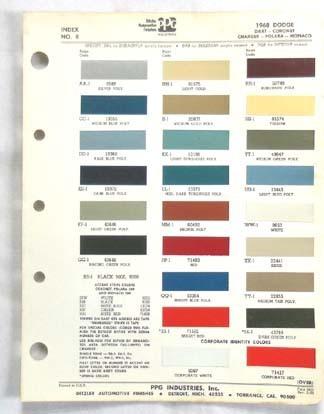 1968 dodge ppg  color paint chip chart charger dart  all models original  mopar 