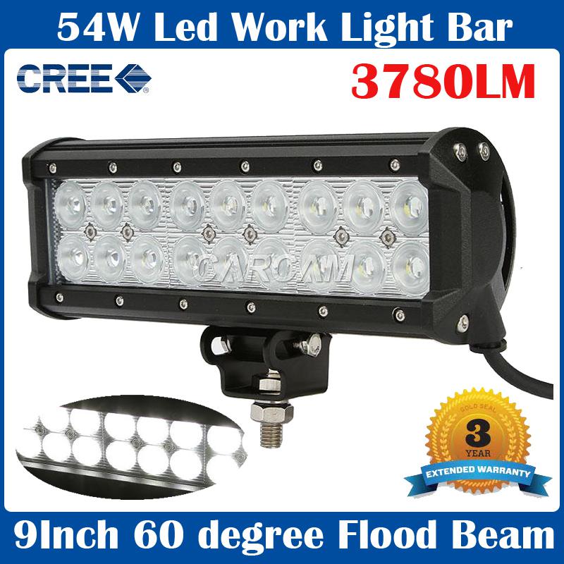 9inch 54w cree led work light bar 3780lm flood 4x4 offroad lamp sec-kil 18w/36w