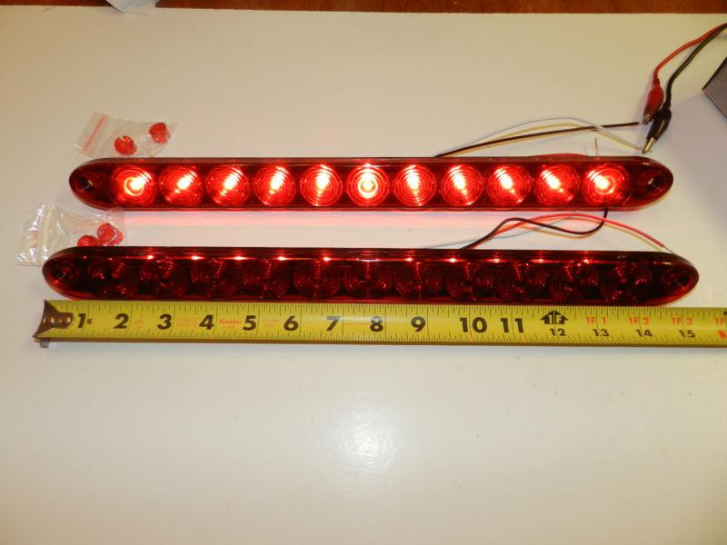 (2) red truck trailer stop tail turn light led submersible 15" low profile usa