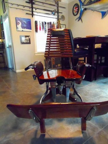 Teak fighting chair rock-away 130lbs mounted on base  vintage fishing furniture