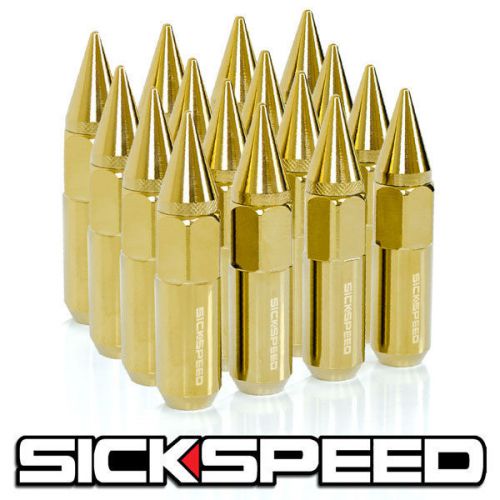 16 24k gold spiked aluminum 60mm extended tuner lug nuts wheels/rims 1/2x20 l30