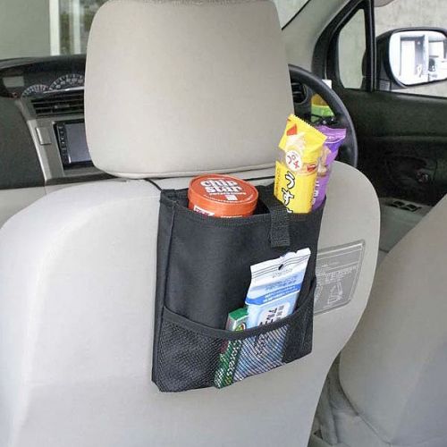 Car back seat headrest organizer multi-pocket and trash can dust bin storage bag