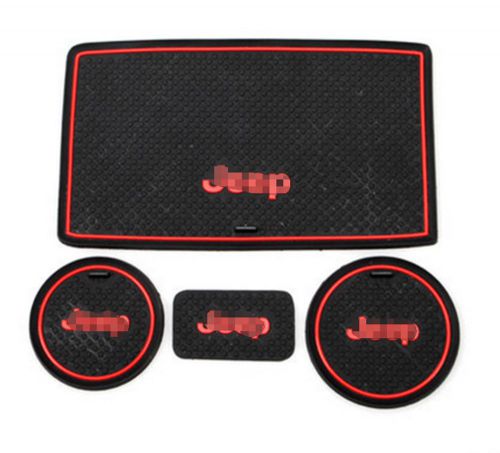 Non-slip mat door mat cup mat car pad for 2011-2016 jeep wrangler jk w/ red logo