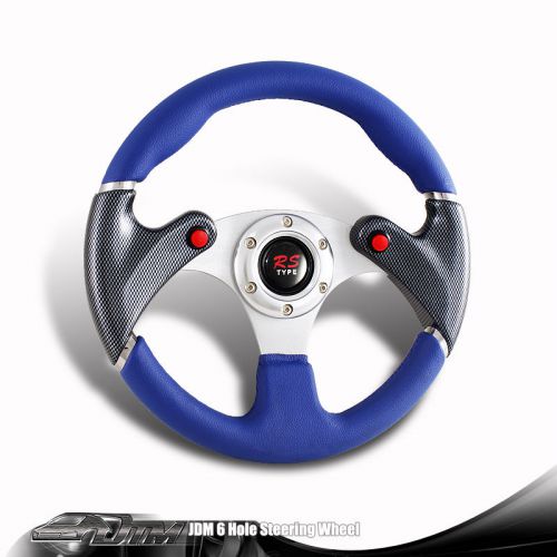 Jdm 6-holed 320mm blue pvc leather racing steering wheel nos button for honda