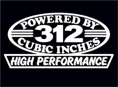 2 high performance 312 cubic inches decal set hp v8 engine emblem stickers