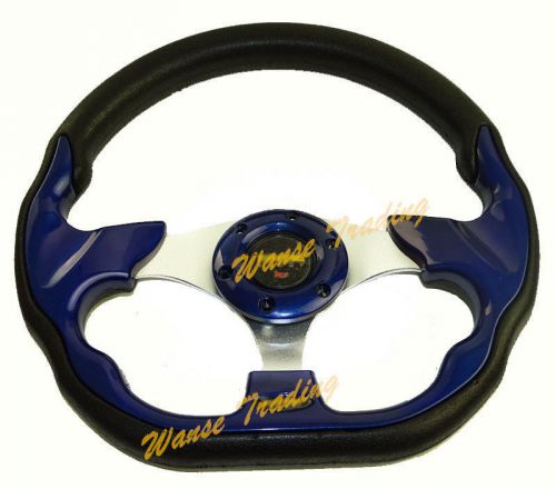 Universal 320mm 12.5&#034; pu leather auto car steering wheel horn button blue #520