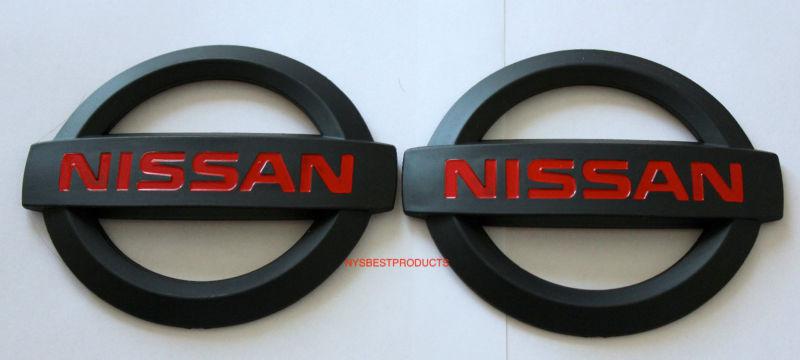 Nissan 350z matt black & red letter grill emblem front & rear - brand new - 2pcs