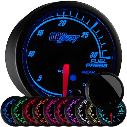 2 1/16&#034; glowshift elite diesel 30 psi fuel pressure gauge w. adjustable warning