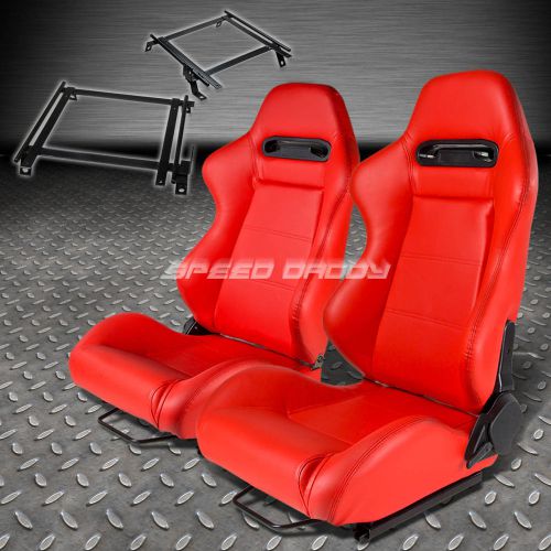 Pair type-r red pvc reclining racing seat+bracket for 90-93 acura integra da