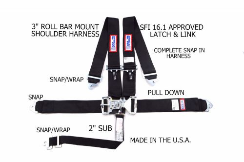 Rjs sfi 16.1 5 point latch &amp; link snap in harness belt pro street black 1127901