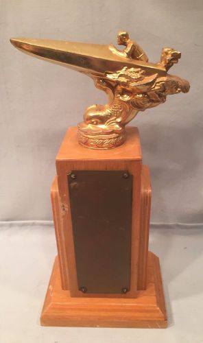 Art deco wood base speedboat racing trophy outboard 1951 winnipesaukee 10 1/2&#034;