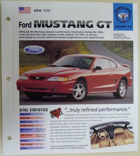 Ford mustang gt imp collector brochure specs 1998 group 3, no 58