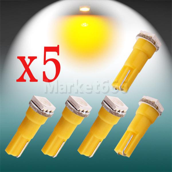 5pcs t5 1 smd 5050 yellow amber dashboard wedge signal led car light bulb lamp