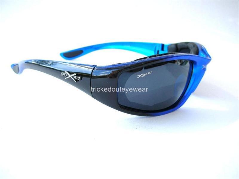 Motorcycle goggles sunglasses black & blue frame foam padded, motorbike bicycle