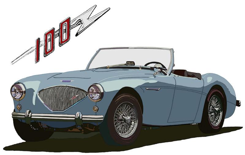 Austin healey 100 canvas art print by richard browne in red or blue