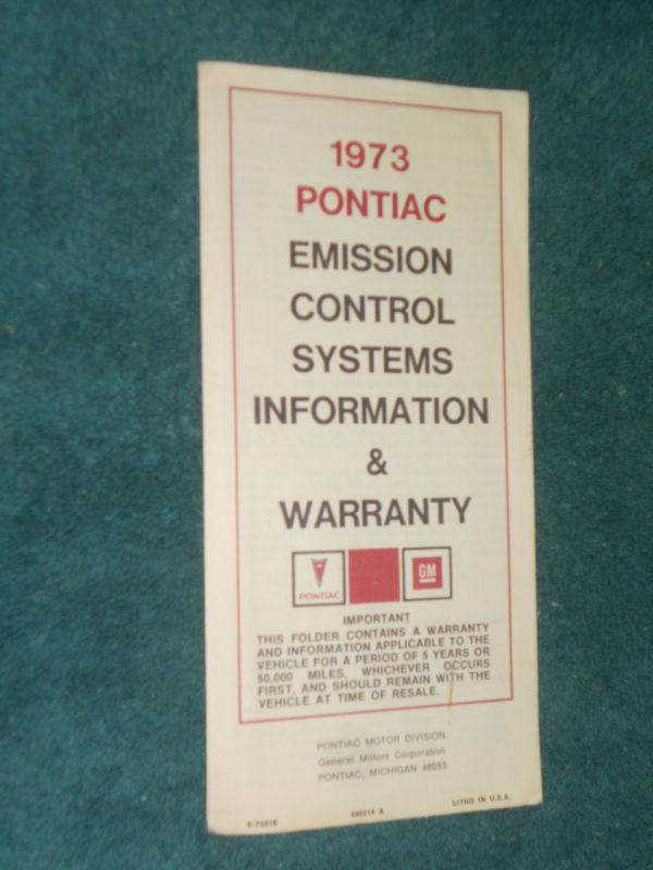 1973 pontiac / firebird trans am emission control system information & warranty
