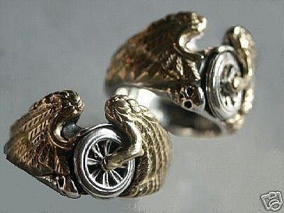 Flying winged wheel skull motorcycle ring sterling silver