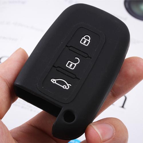 Topq black silicone auto car key case cover holder for kia 3 buttons chains bag 