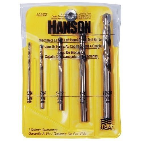 Hanson irwin han30520 5 piece cobalt left handed drill bit set