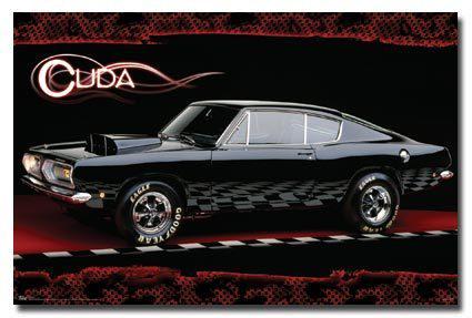 Plymouth barracuda black fastback coupe muscle horsepower ad poster print art 