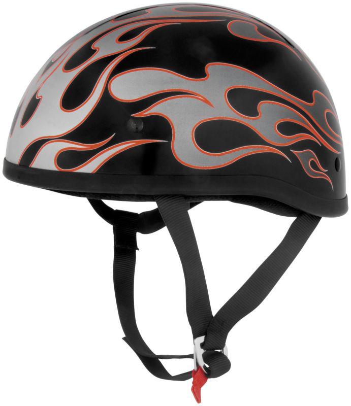 Skid lid motorycycle half helmet flames red dot med