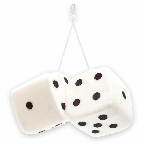 Clean fuzzy car dice - white - big 3-inches